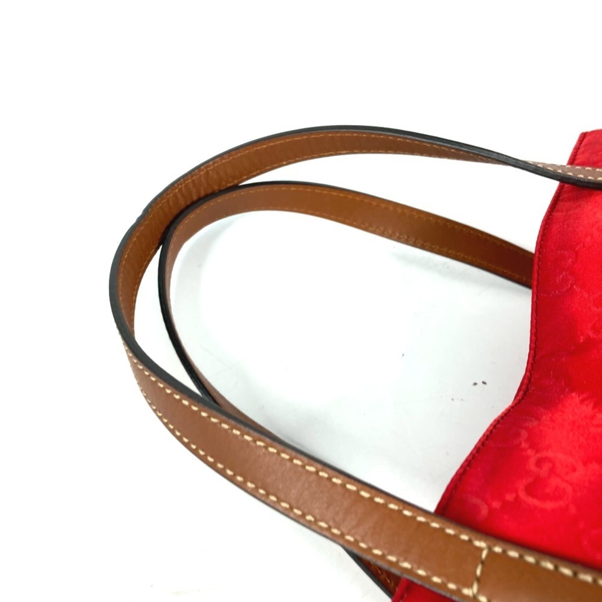 Gucci Red Color Leather Nylon Shoulder Bag Tote Bag (Pre-Owned)