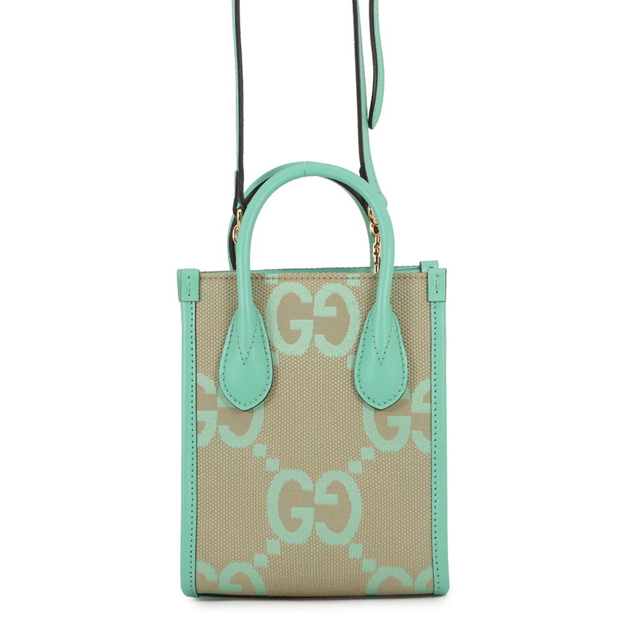 Gucci Gg Canvas Beige Light Green Gg Canvas Leather Handbag Shoulder Bag (Pre-Owned)