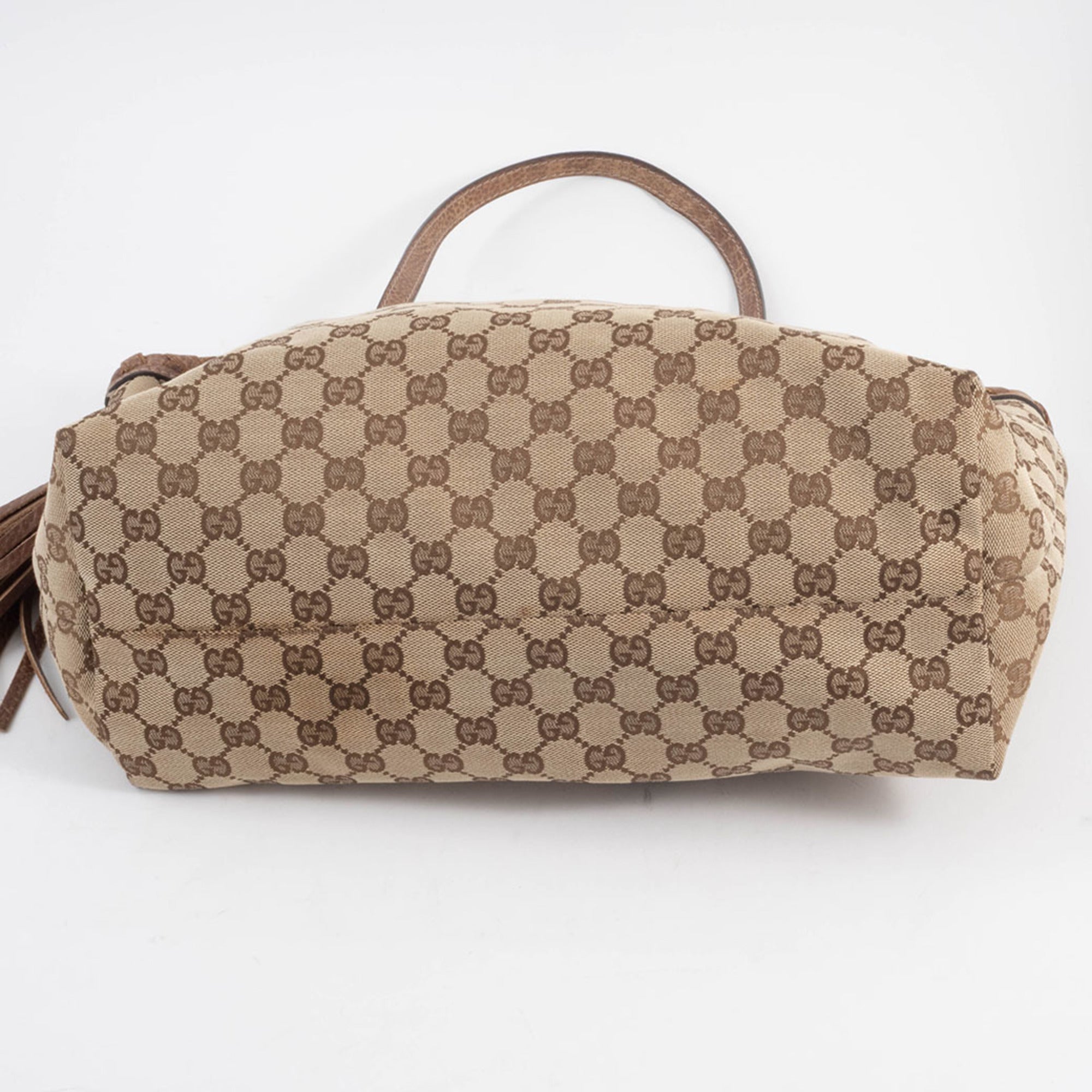 Gucci Gg Canvas Beige Brown Gg Canvas Leather Tote Bag (Pre-Owned)