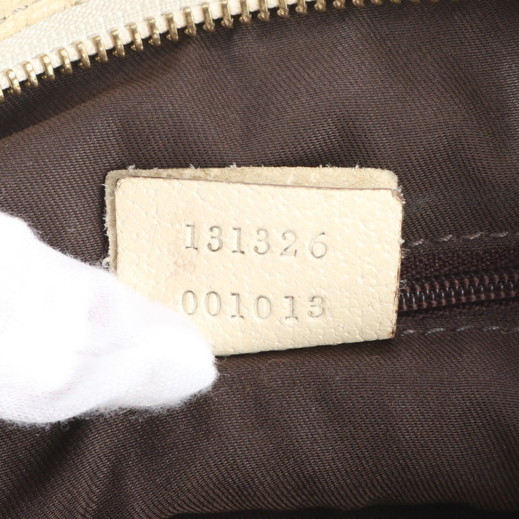 Gucci Beige White Leather Canvas Handbag Shoulder Bag Tote Bag (Pre-Owned)