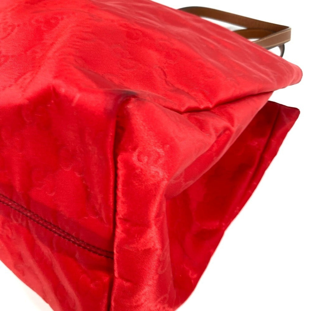 Gucci Red Color Leather Nylon Shoulder Bag Tote Bag (Pre-Owned)