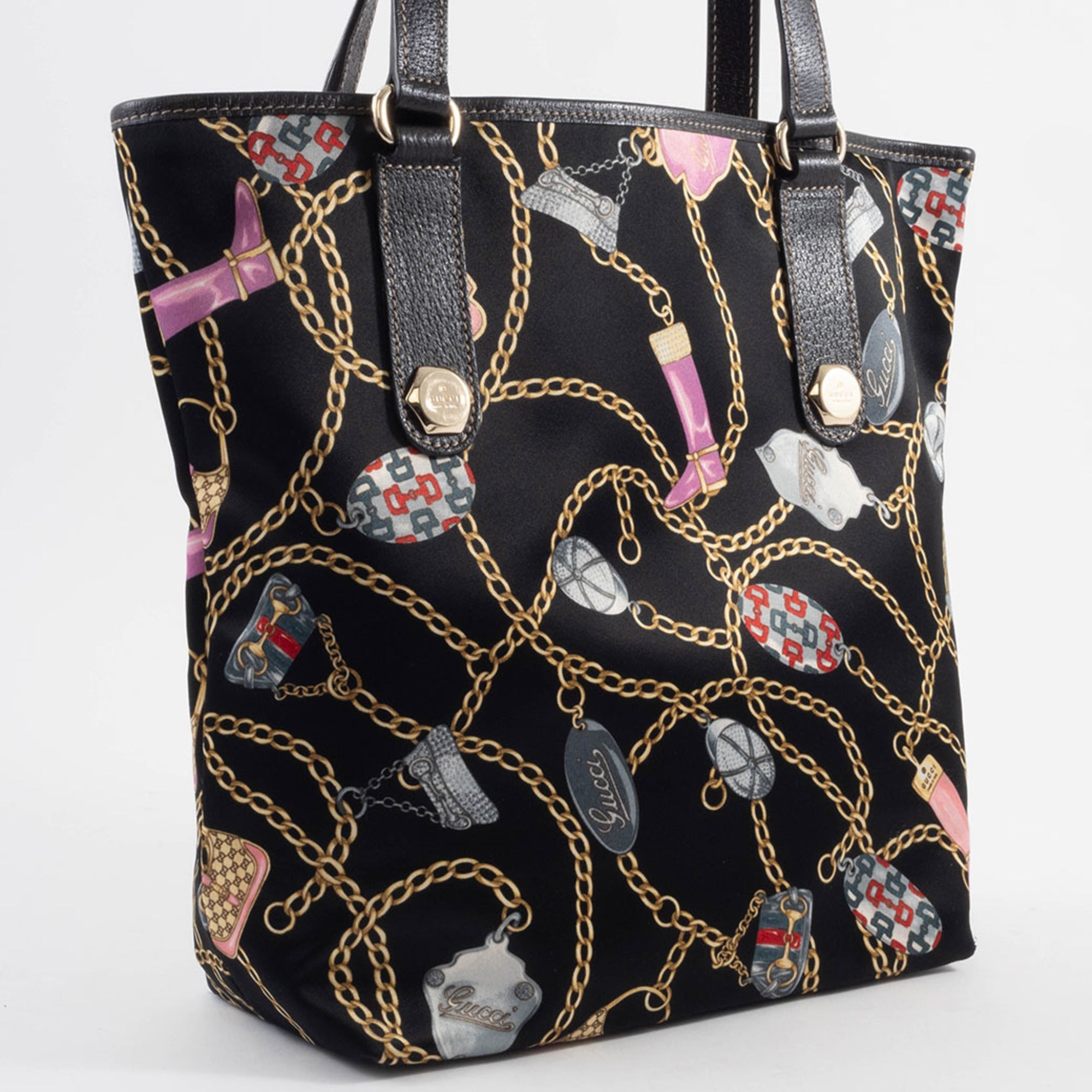 Gucci Multi-Color Satin Leather Tote Bag (Pre-Owned)