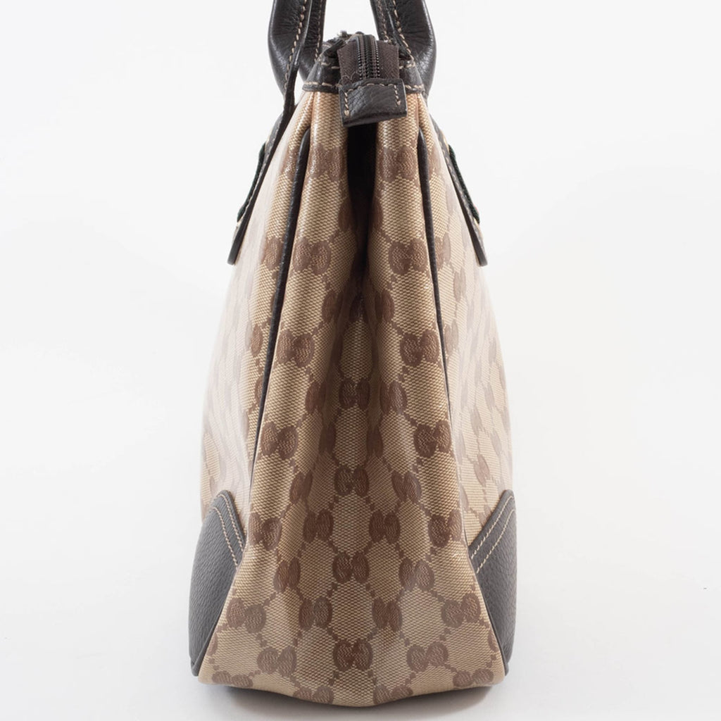 Gucci Gg Crystal Beige Brown Pvc Leather Tote Bag (Pre-Owned)