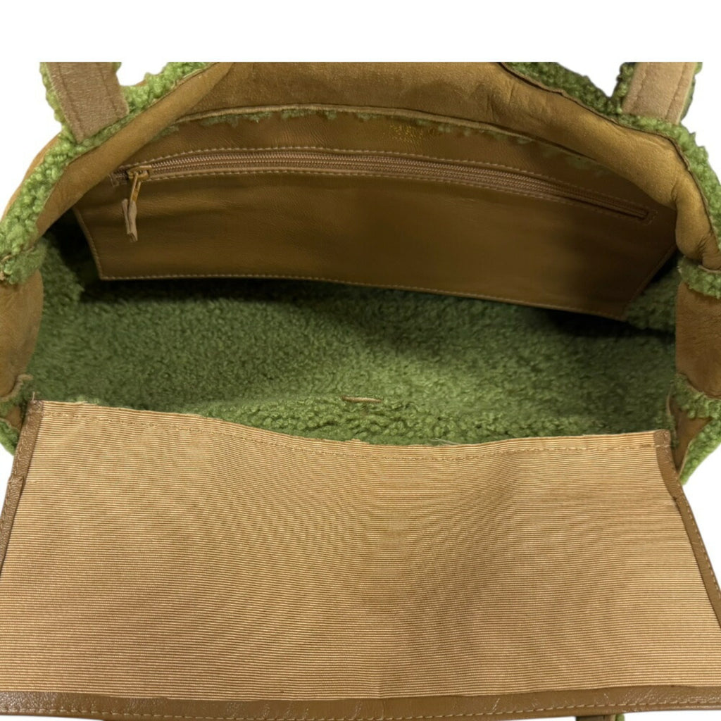 Chanel Mouton Brown Green Leather Handbag