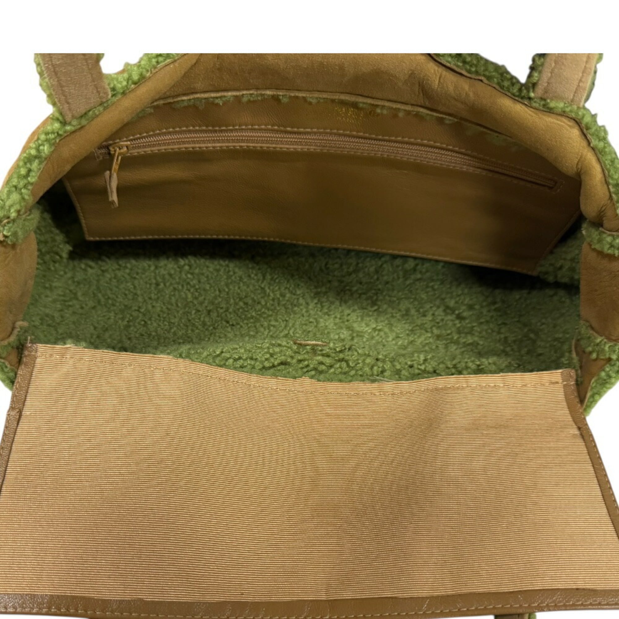 Chanel Mouton Brown Green Leather Handbag