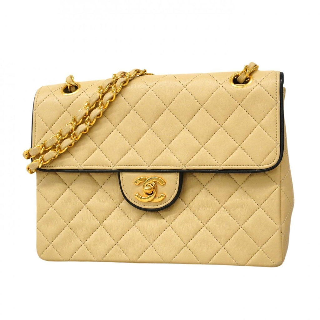 Chanel Beige Black Leather Shoulder Bag