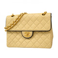Chanel Beige Black Leather Shoulder Bag