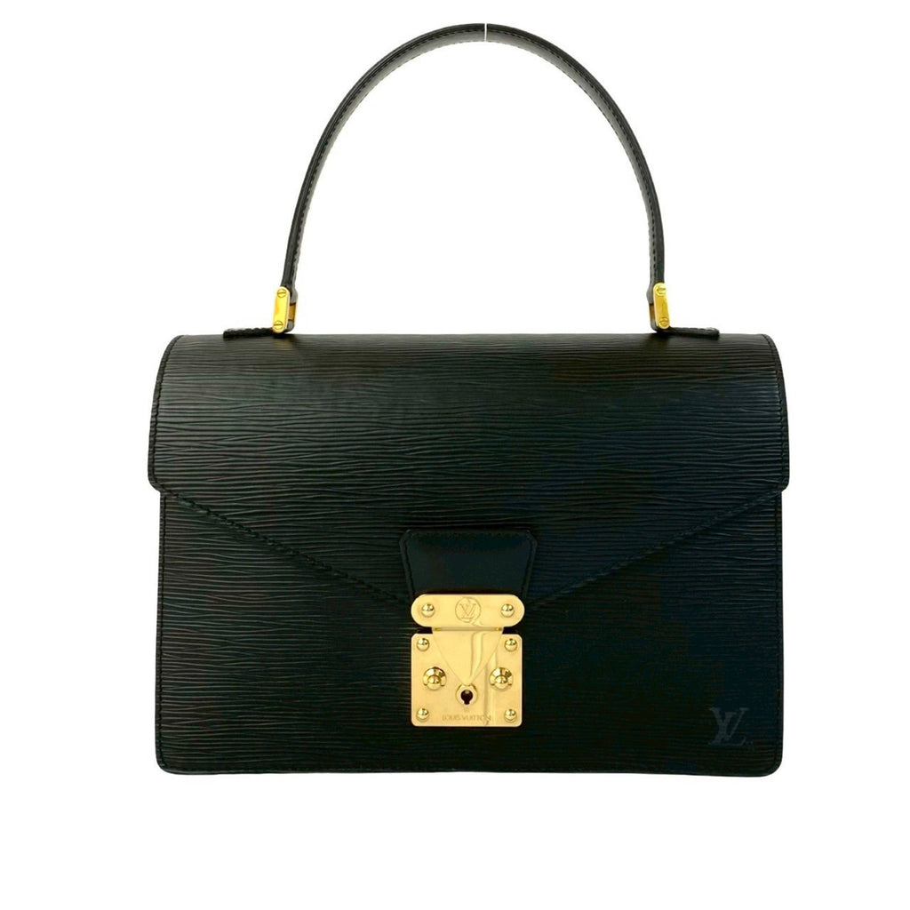 Louis Vuitton Black Leather Handbag Tote Bag