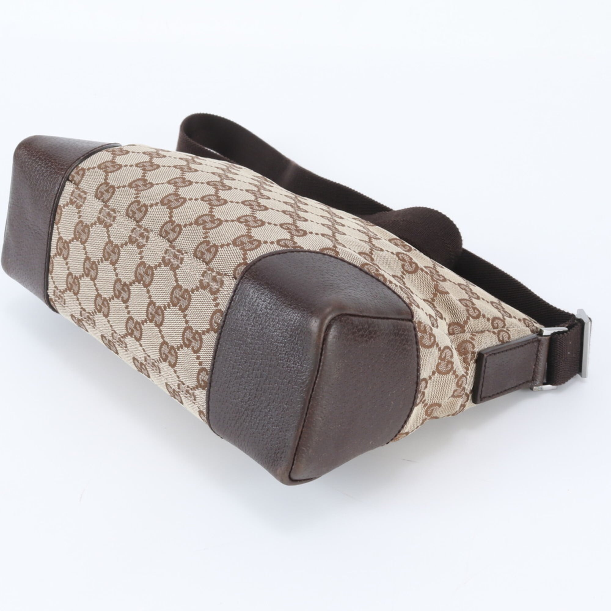 Gucci Beige Brown Leather Canvas Messenger Bag Shoulder Bag (Pre-Owned)