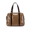 Fendi Brown Leather Canvas Handbag