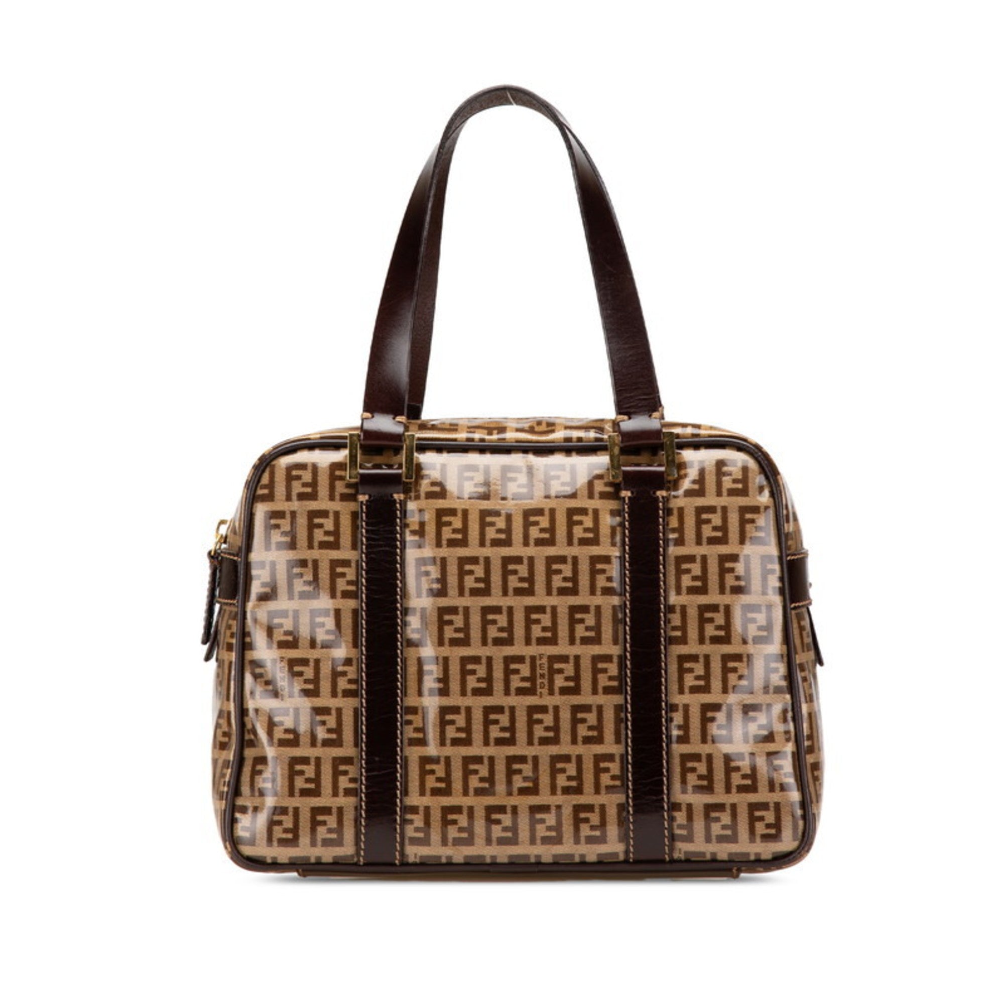 Fendi Brown Leather Canvas Handbag