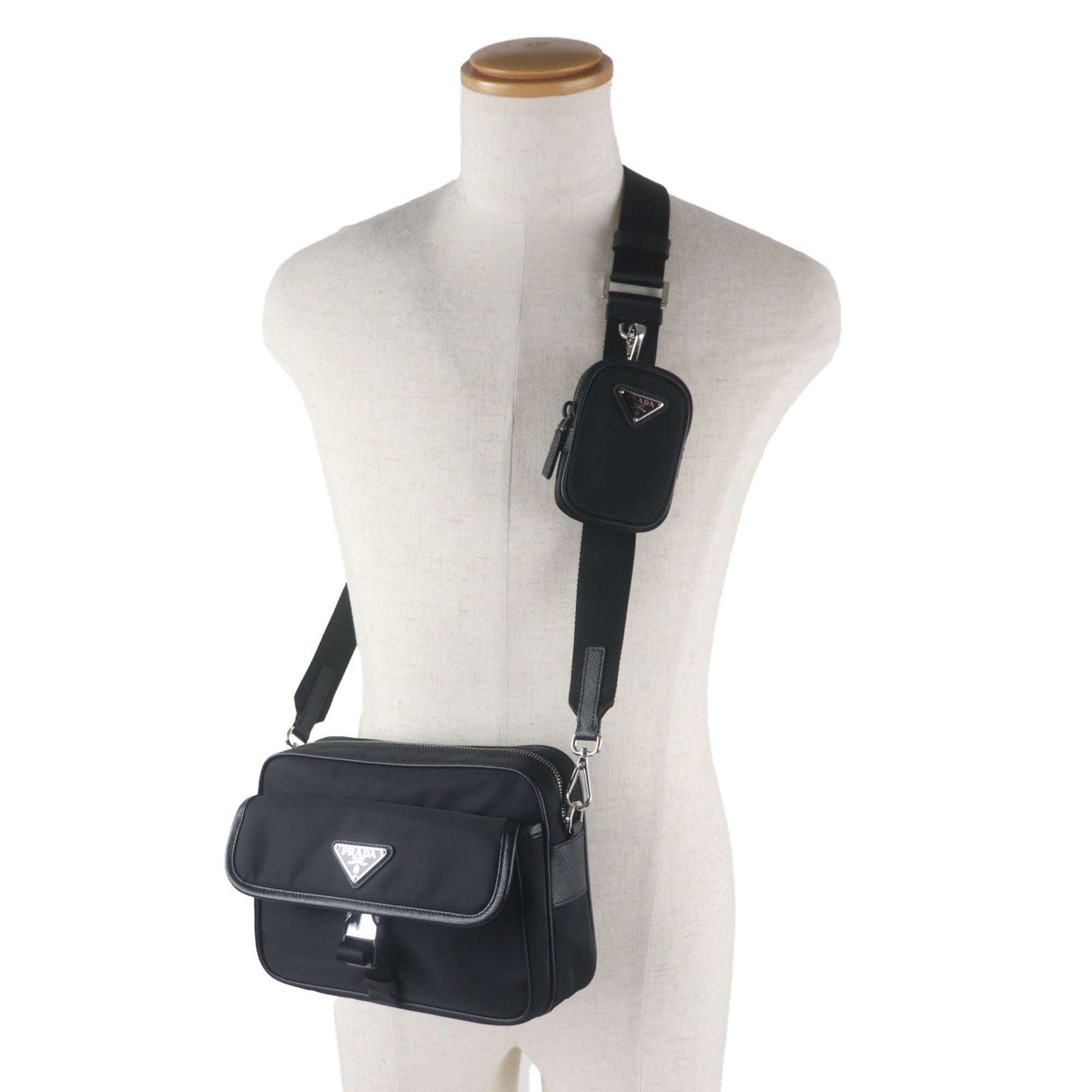 Prada Black Nylon Saffiano Shoulder Bag