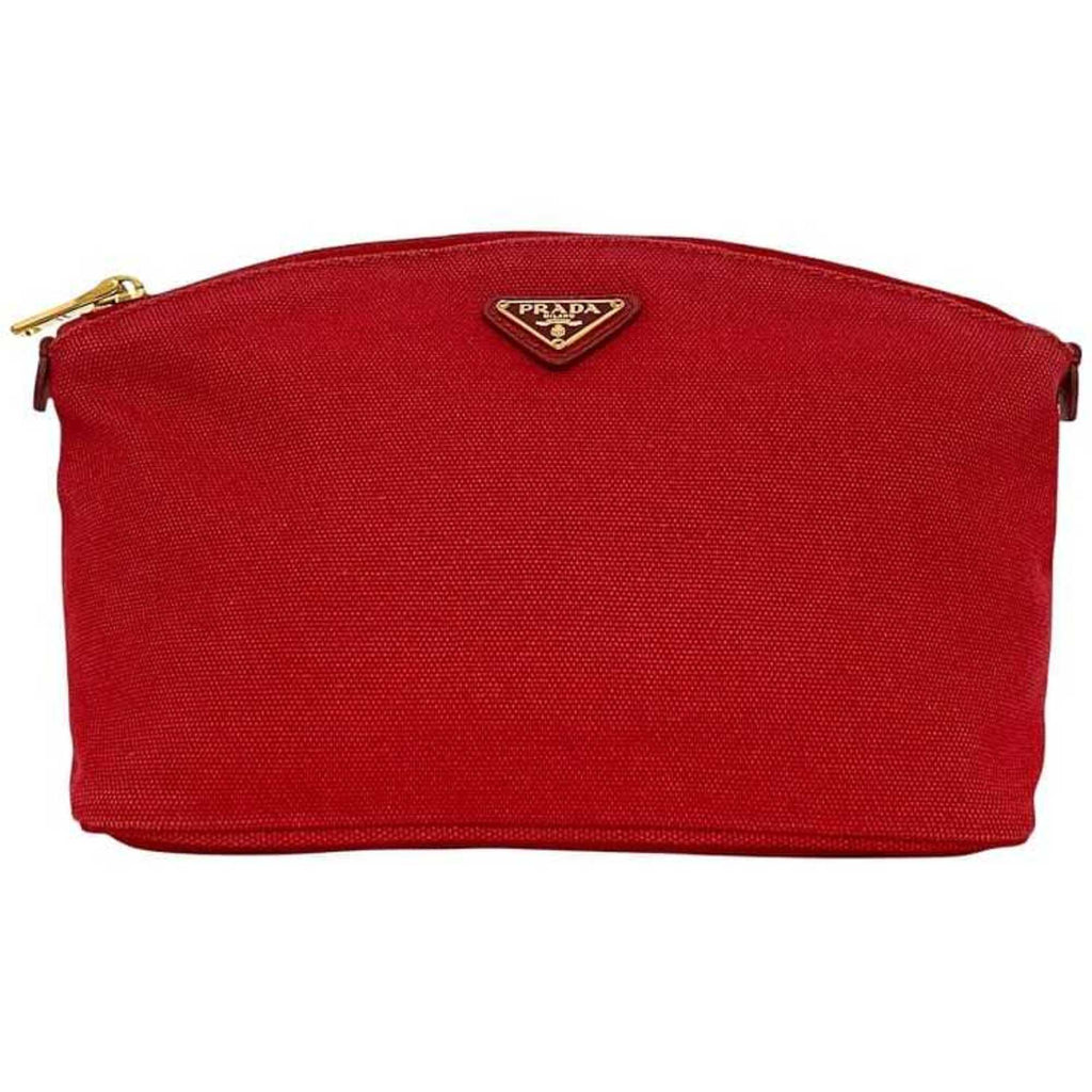 Prada Red Color Canvas Leather Pouch