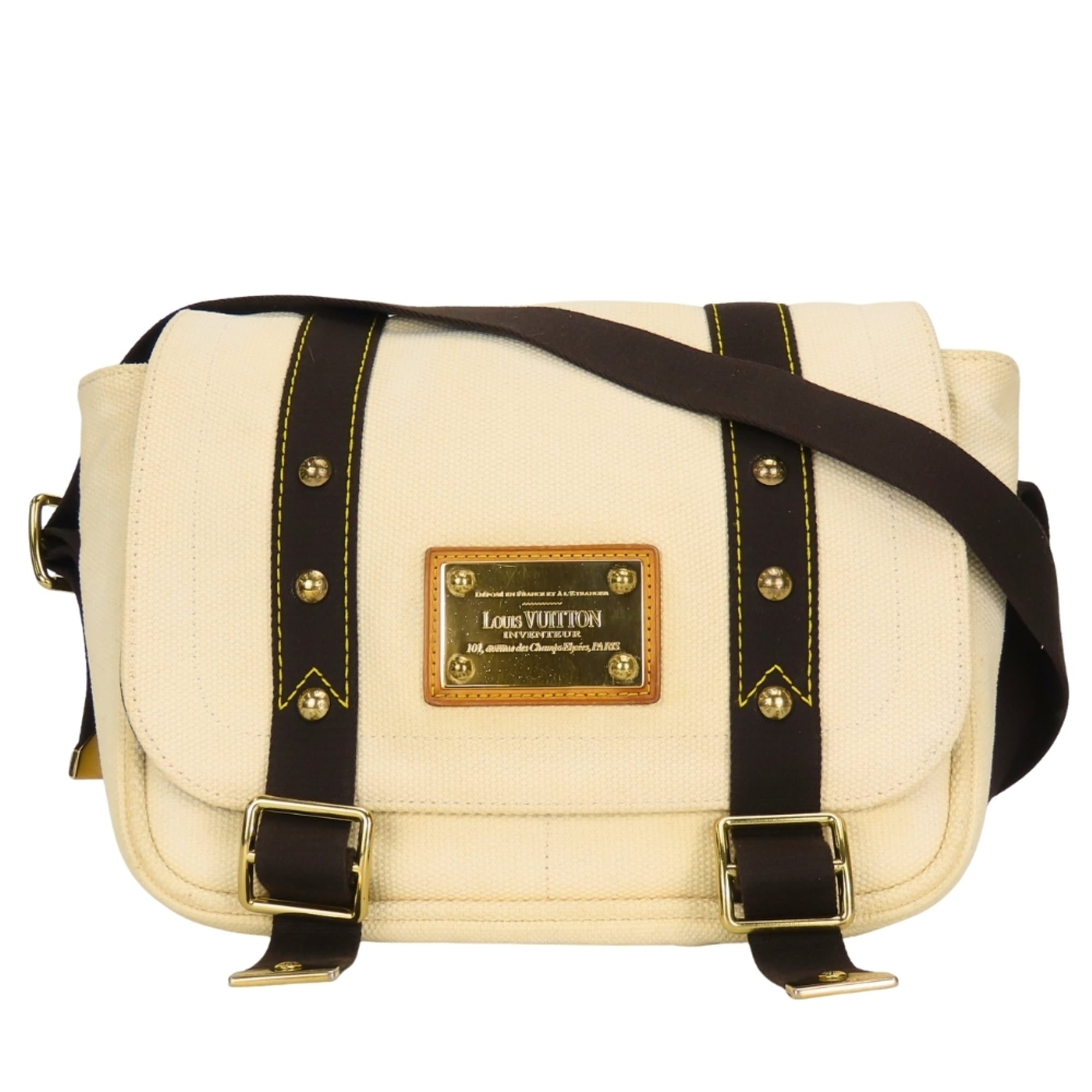 Louis Vuitton Brown Ecru Ivory Canvas Shoulder Bag
