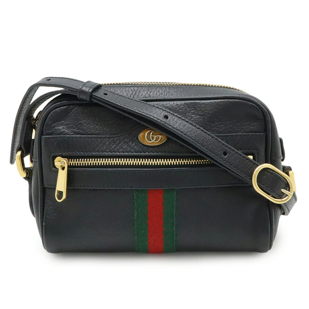 Gucci Black Green Red Color Leather Pochette Shoulder Bag (Pre-Owned)