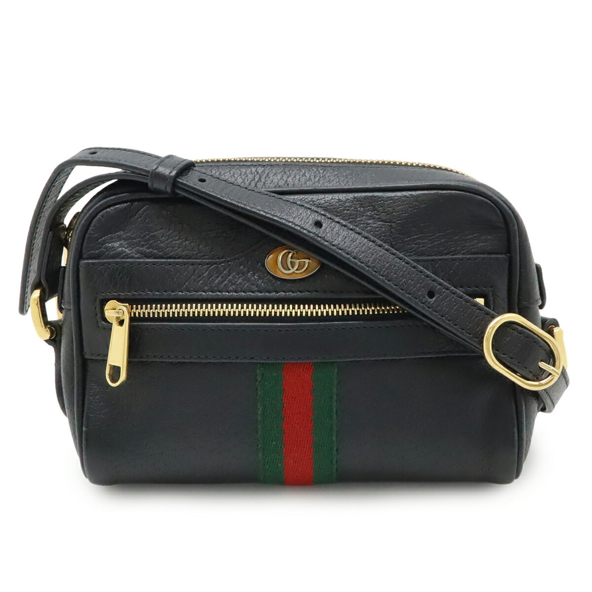 Gucci Black Green Red Color Leather Pochette Shoulder Bag (Pre-Owned)