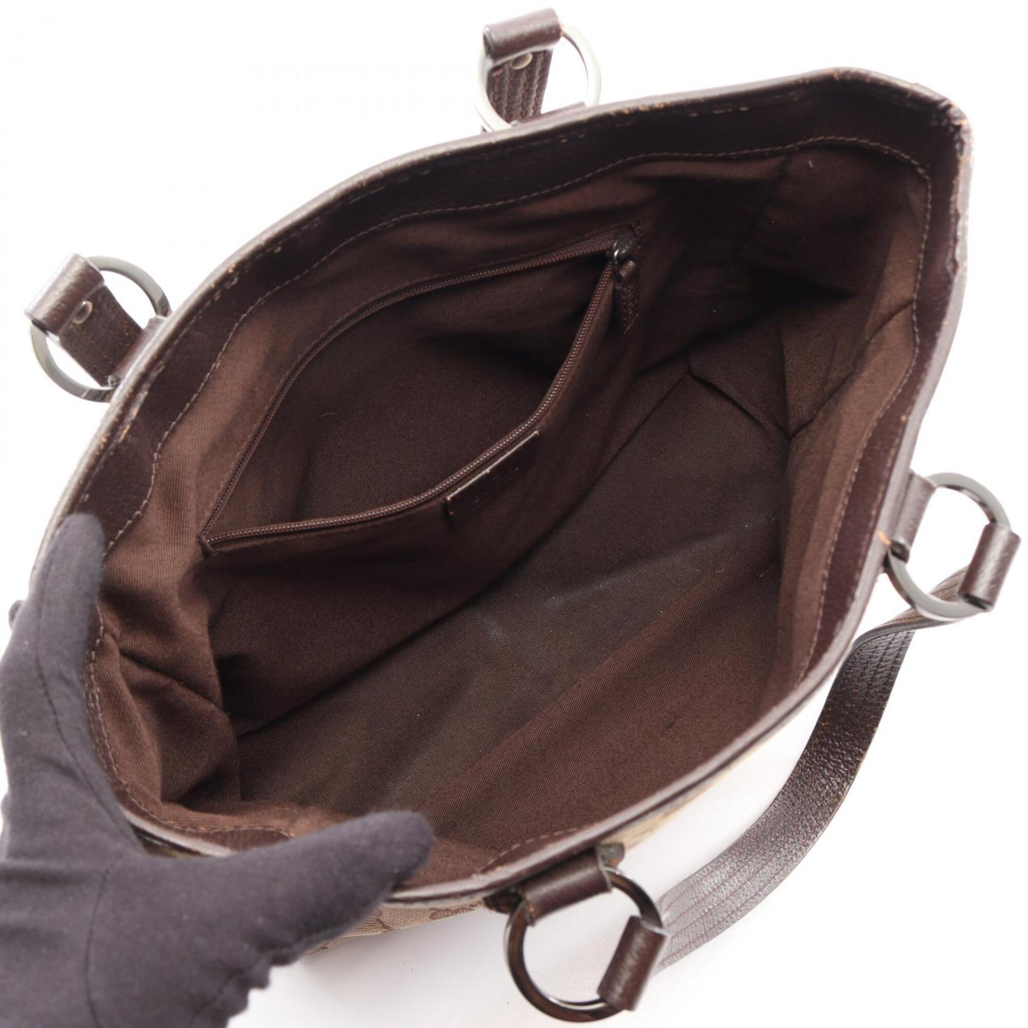 Gucci Beige Brown Canvas Leather Handbag Tote Bag (Pre-Owned)