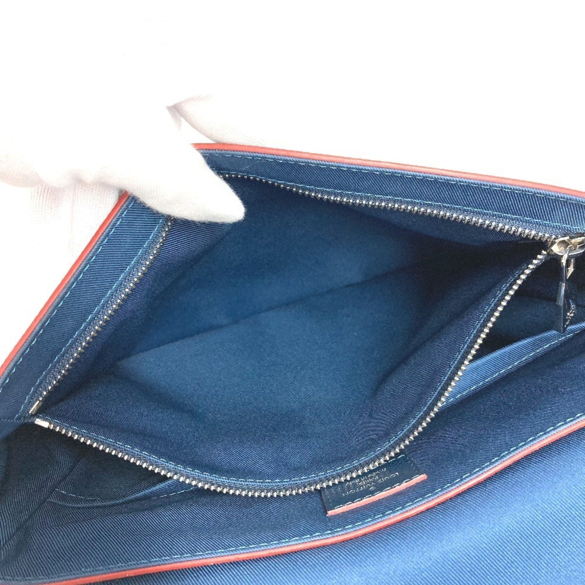 Louis Vuitton Navy Ocean Red Color Taiga Leather Messenger Bag Shoulder Bag
