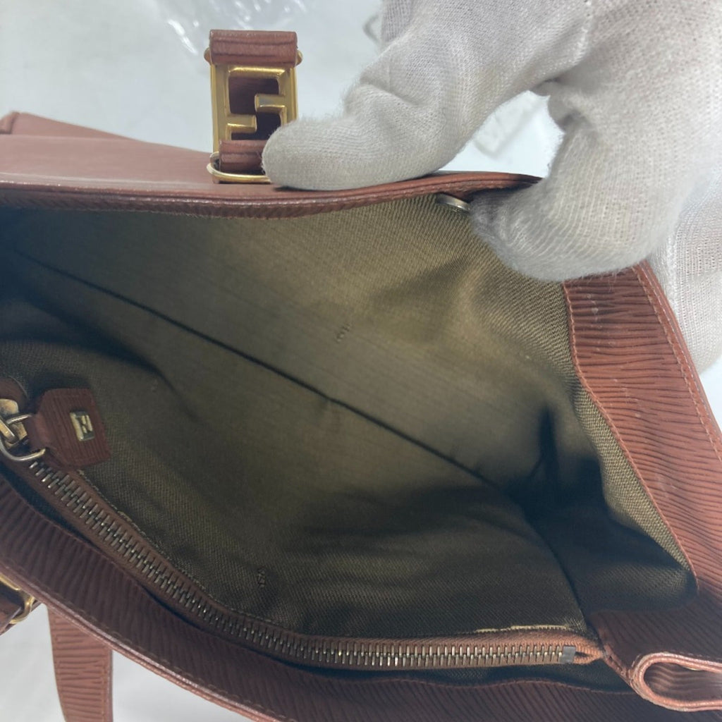 Fendi Brown Leather Handbag Shoulder Bag Tote Bag
