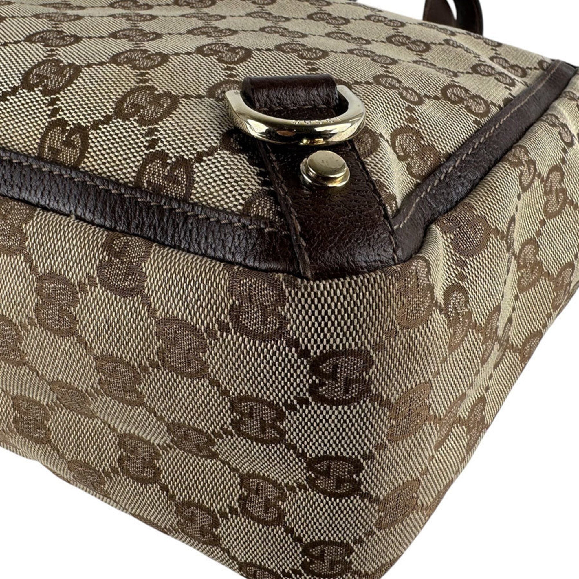 Gucci Brown Brown Gg Gg Canvas Leather Handbag (Pre-Owned)