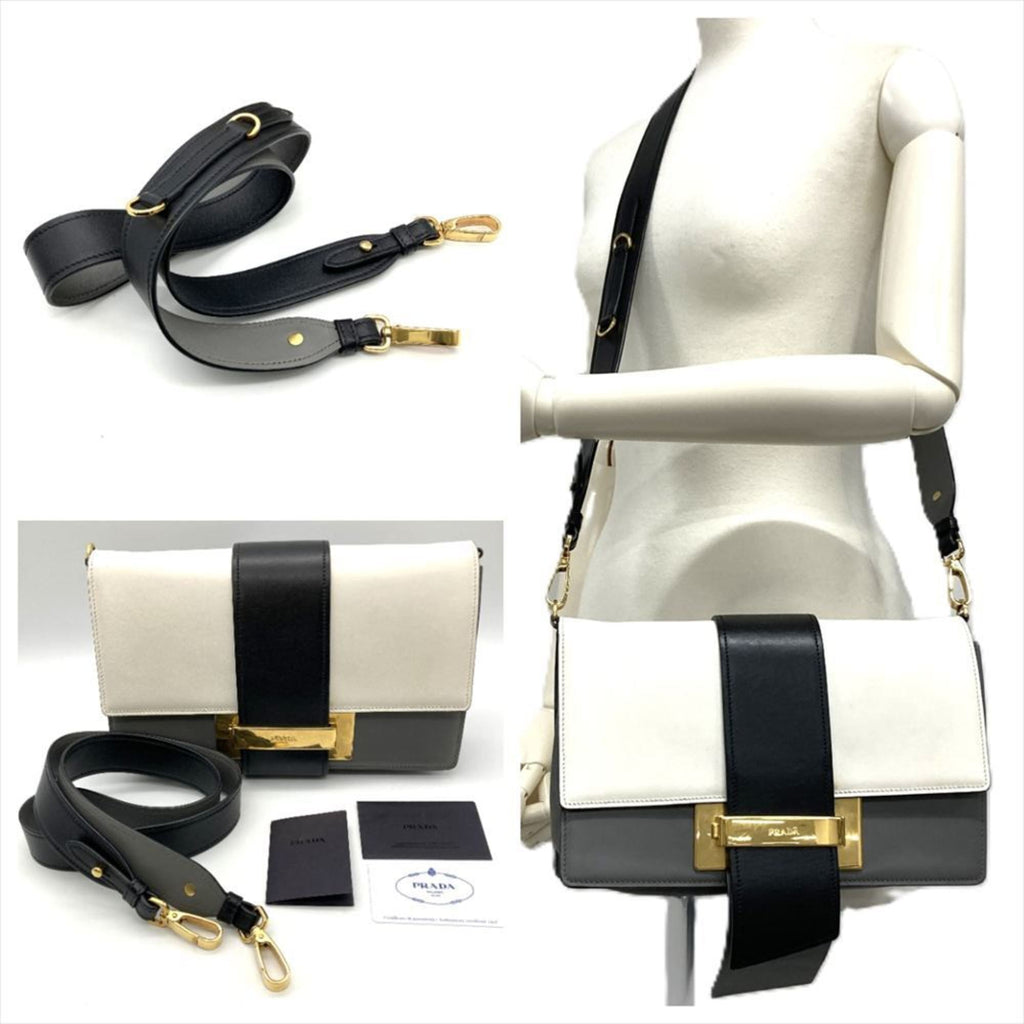 Prada Gray Multi-Color White Leather Shoulder Bag