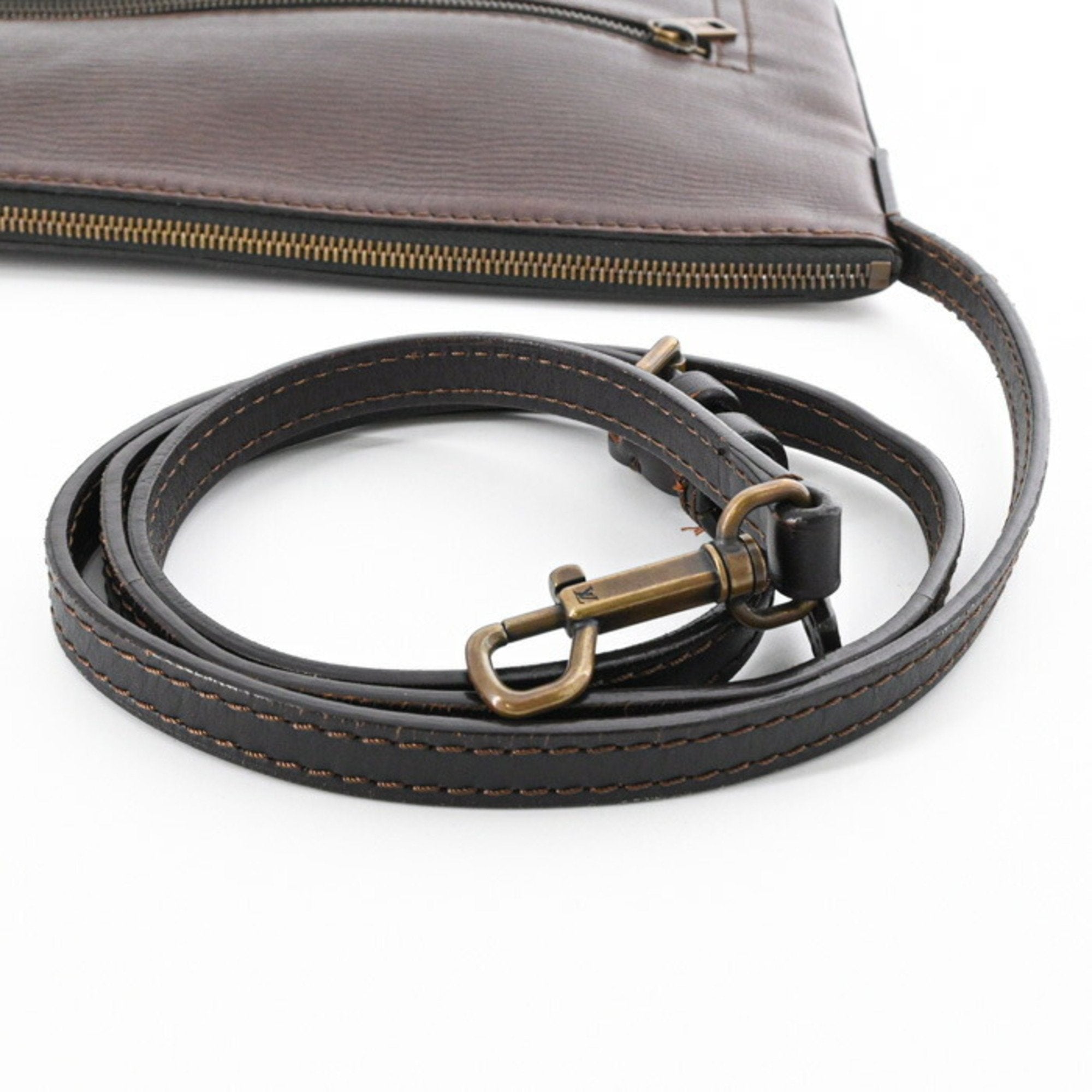 Louis Vuitton Dark Brown Leather Pochette Shoulder Bag