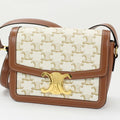 Celine Brown White Canvas Leather Shoulder Bag