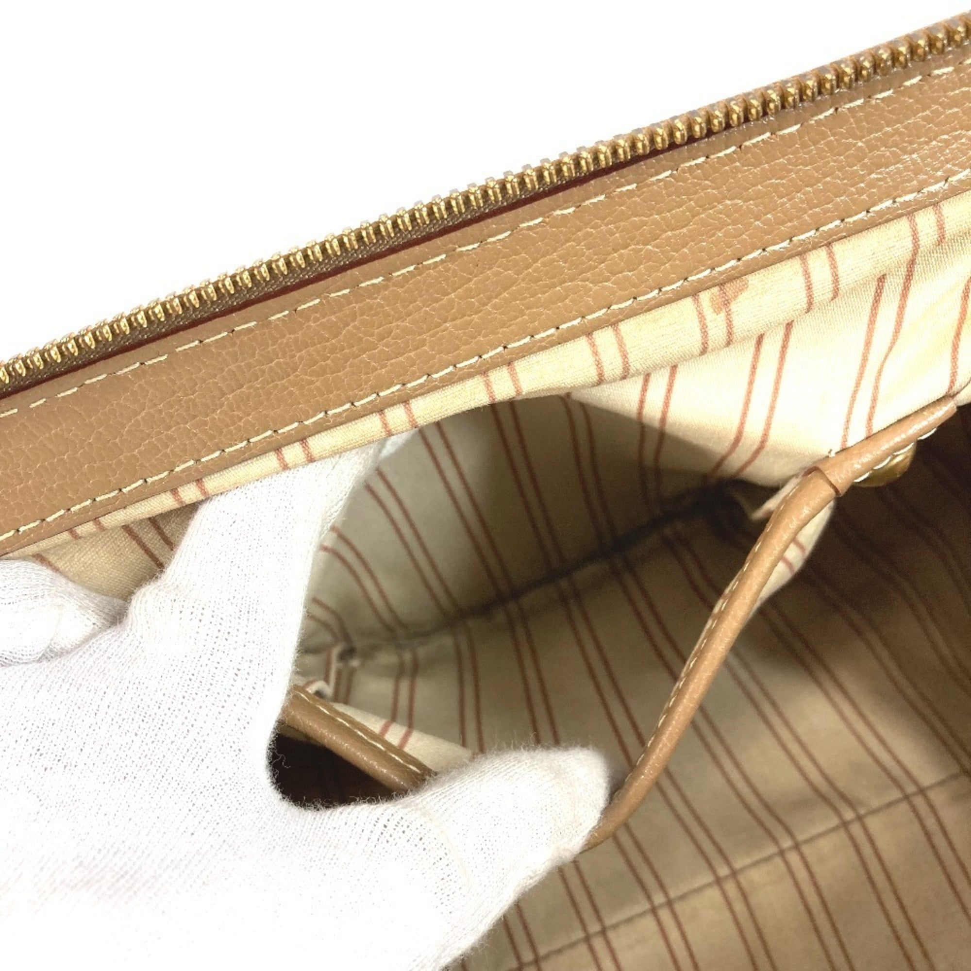 Louis Vuitton Beige Canvas Leather Handbag Shoulder Bag Tote Bag