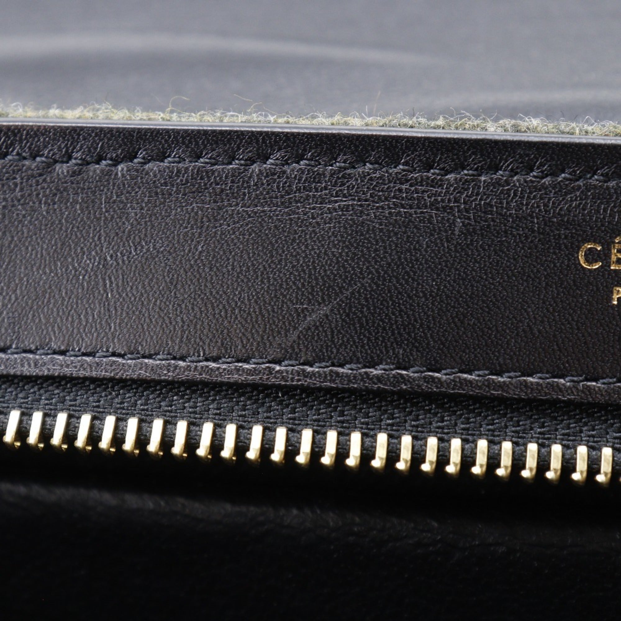 Celine Trapeze Black Gray Felt Leather Handbag