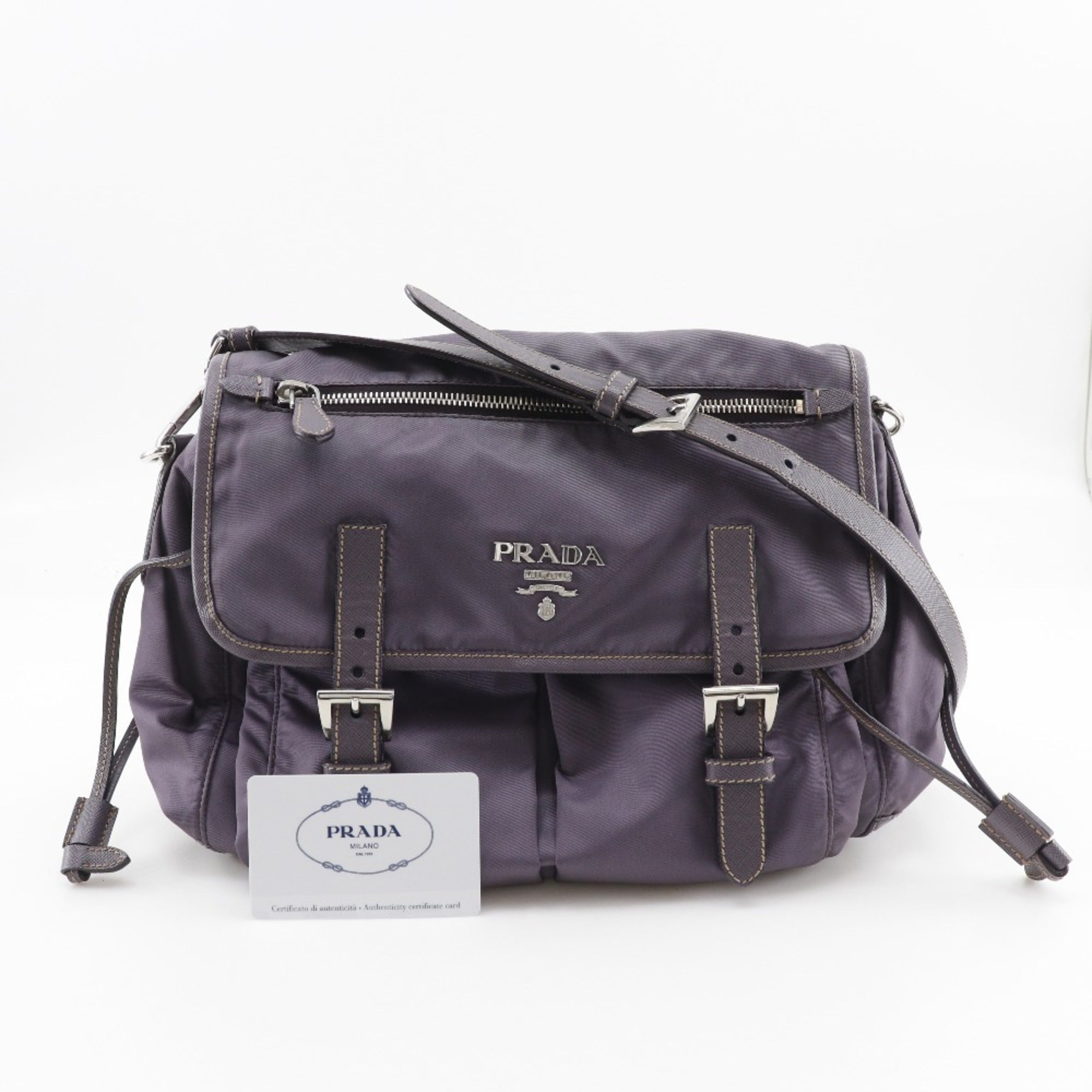Prada Purple Nylon Leather Shoulder Bag