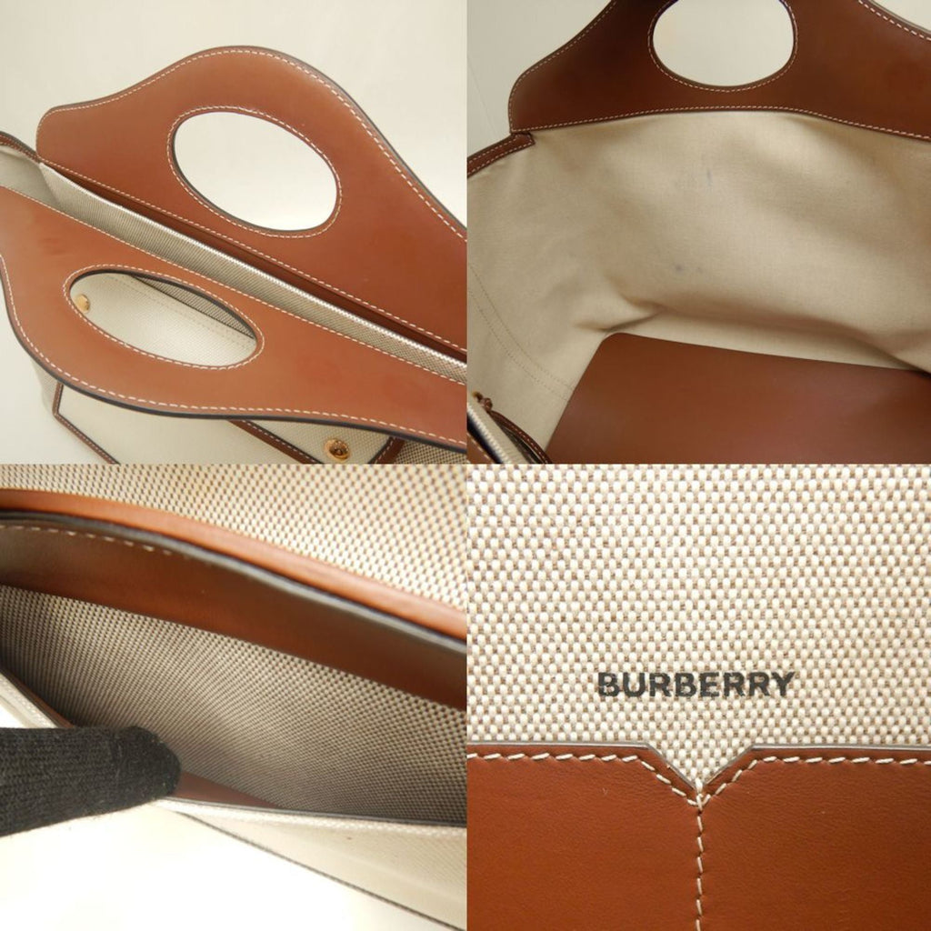 Burberry Gold Canvas Leather Tote Bag
