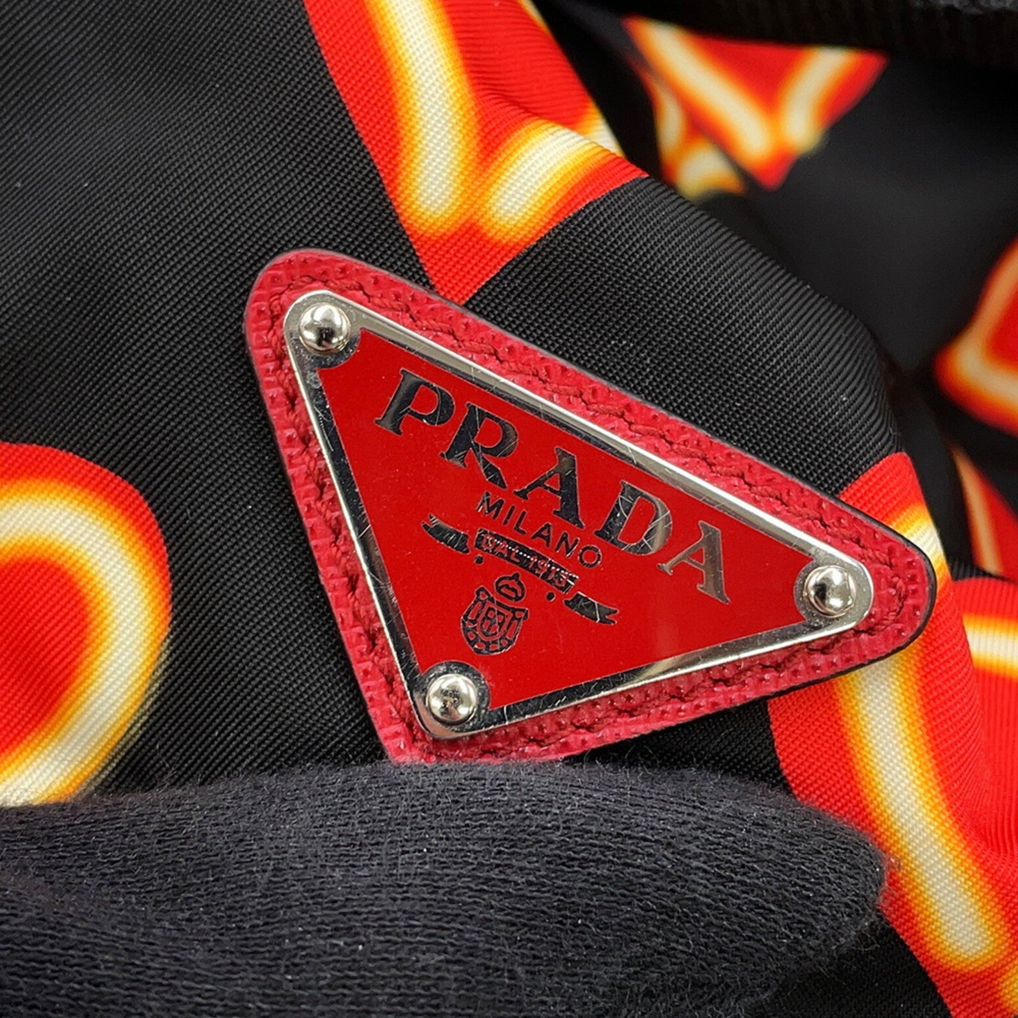 Prada Black Red Color Nylon Backpack