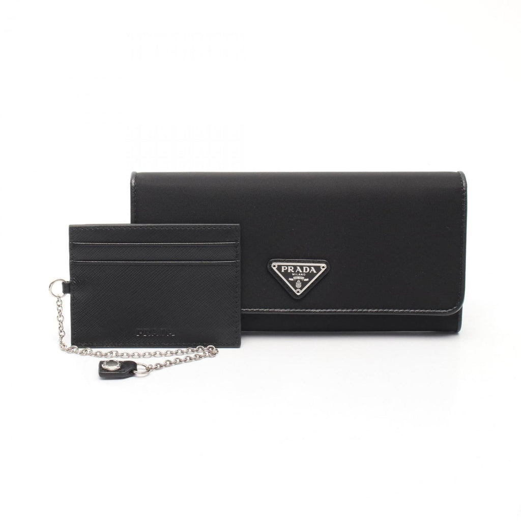 Prada Black Leather Nylon Long Wallet (Bi-Fold)