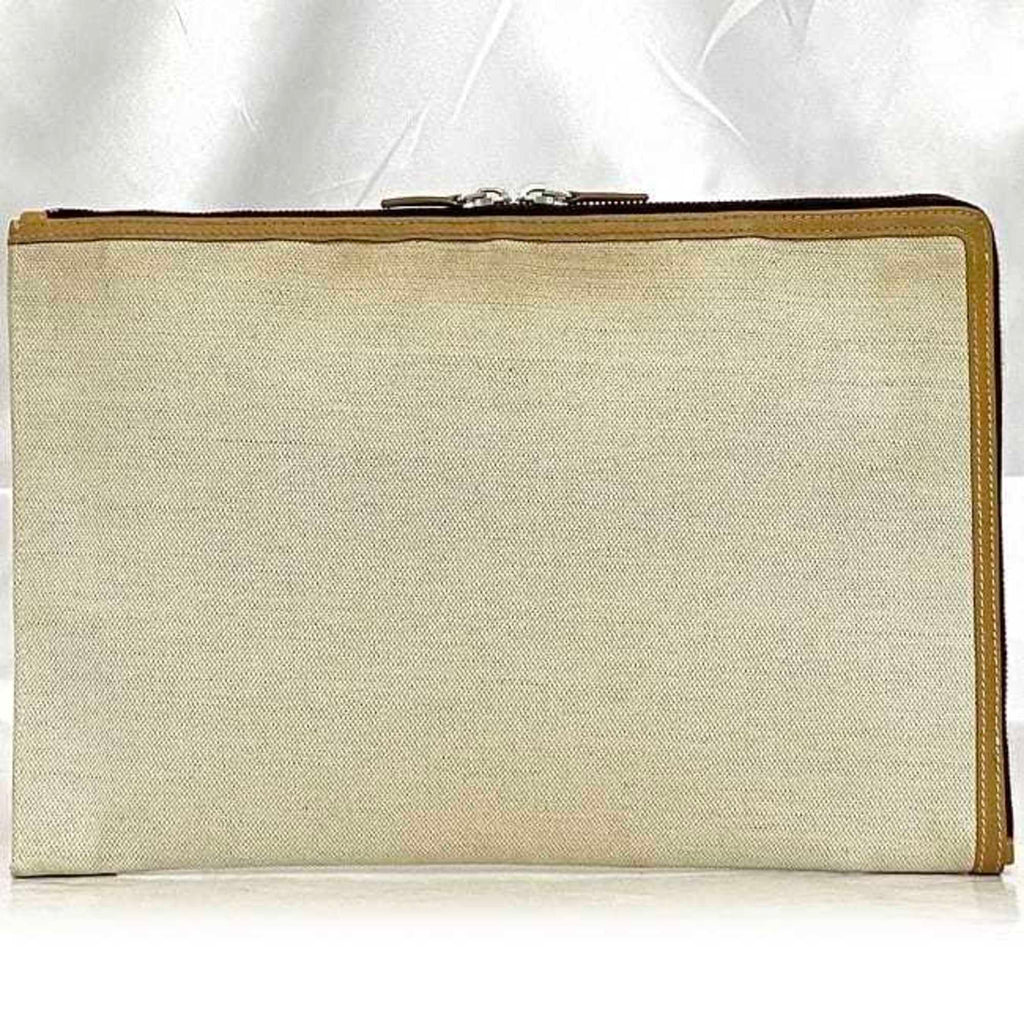 Balenciaga Beige White Canvas Leather Clutch Bag Hand