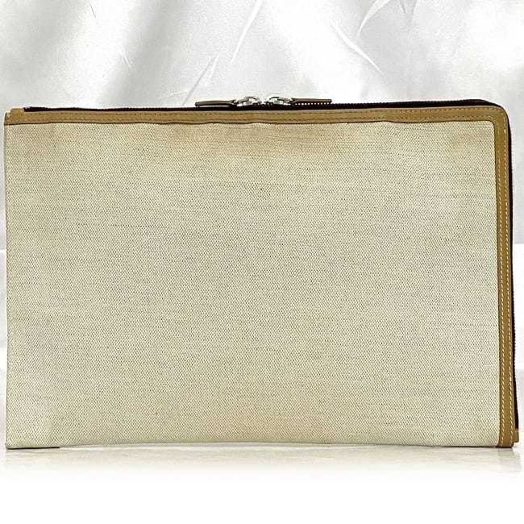 Balenciaga Beige White Canvas Leather Clutch Bag Hand