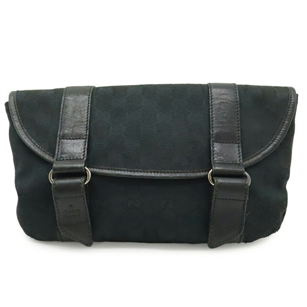 Gucci Black Gg Canvas Leather Fanny Pack Pouch Sling Bag (Pre-Owned)