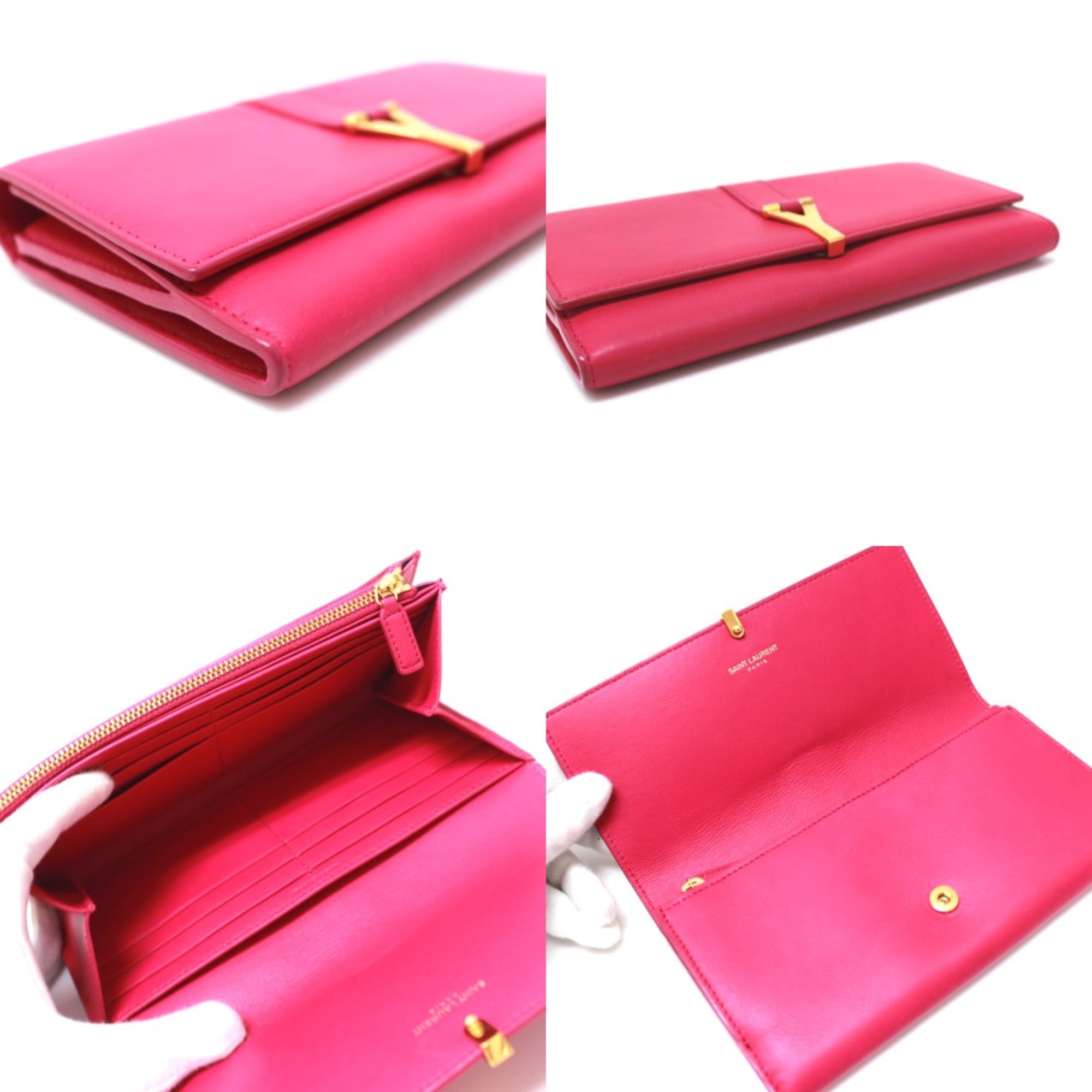 Saint Laurent Pink Leather Long Wallet (Bi-Fold) (Pre-Owned)