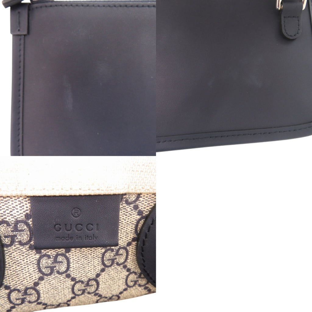 Gucci Navy Canvas Leather Tote Bag (Pre-Owned)