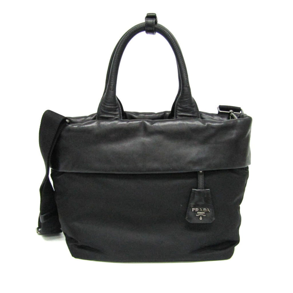 Prada Convertible Double Tote Nappa Leather And Tessuto Black Nylon Handbag