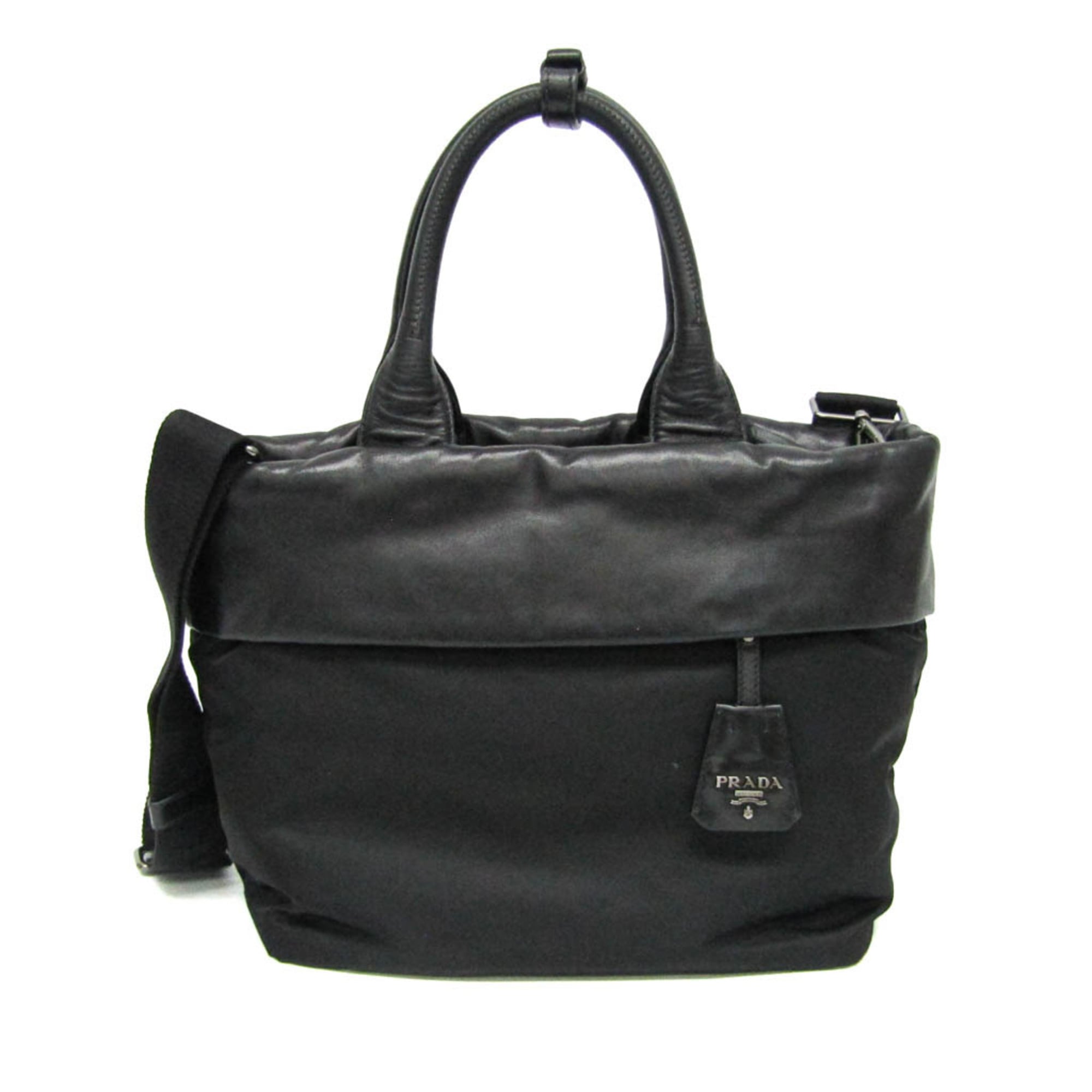 Prada Convertible Double Tote Nappa Leather And Tessuto Black Nylon Handbag