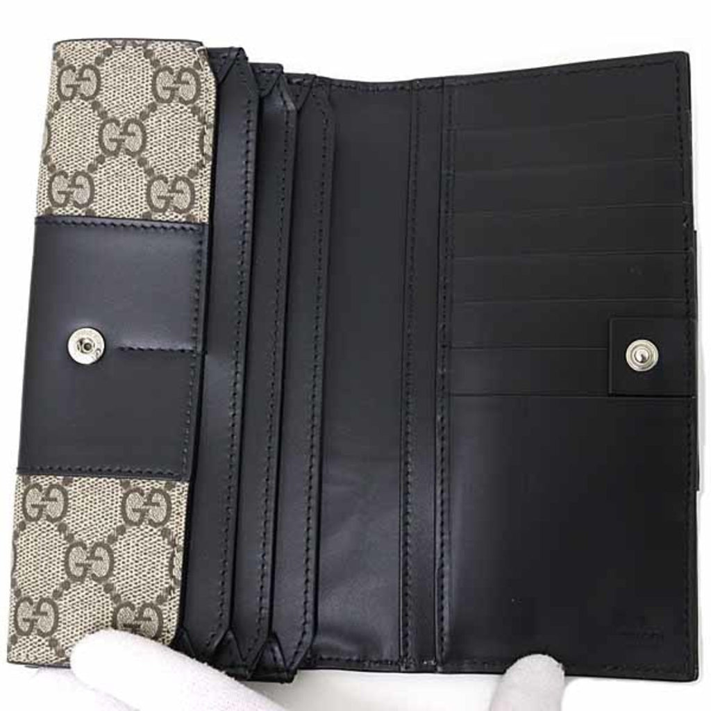 Gucci Beige Black Gg Supreme Leather Long Wallet (Bi-Fold) (Pre-Owned)