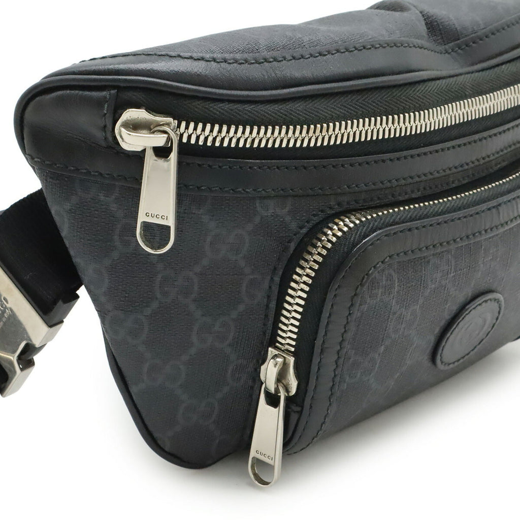 Gucci Black Dark Gray Gg Supreme Leather Fanny Pack (Pre-Owned)