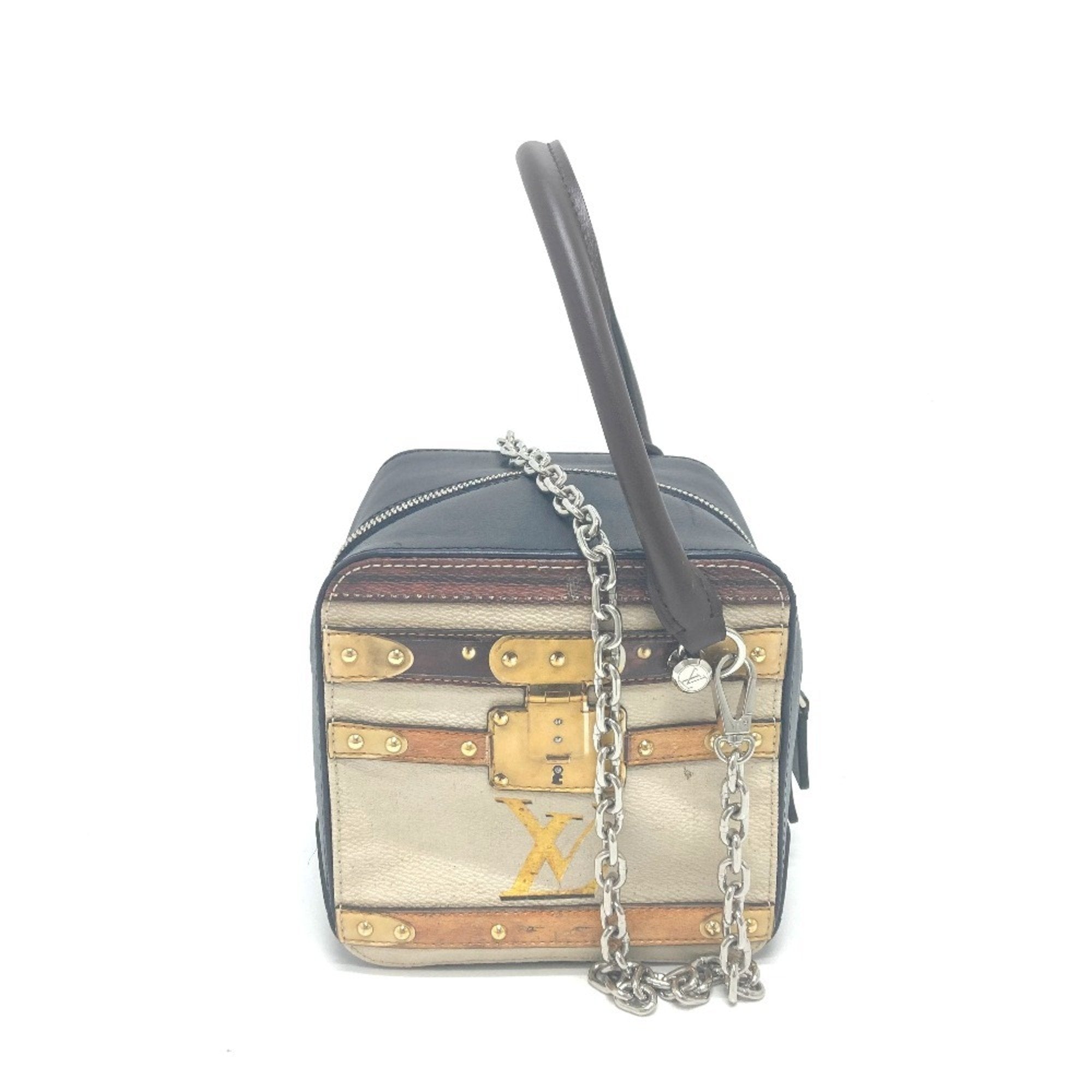 Louis Vuitton Beige Black Leather Handbag
