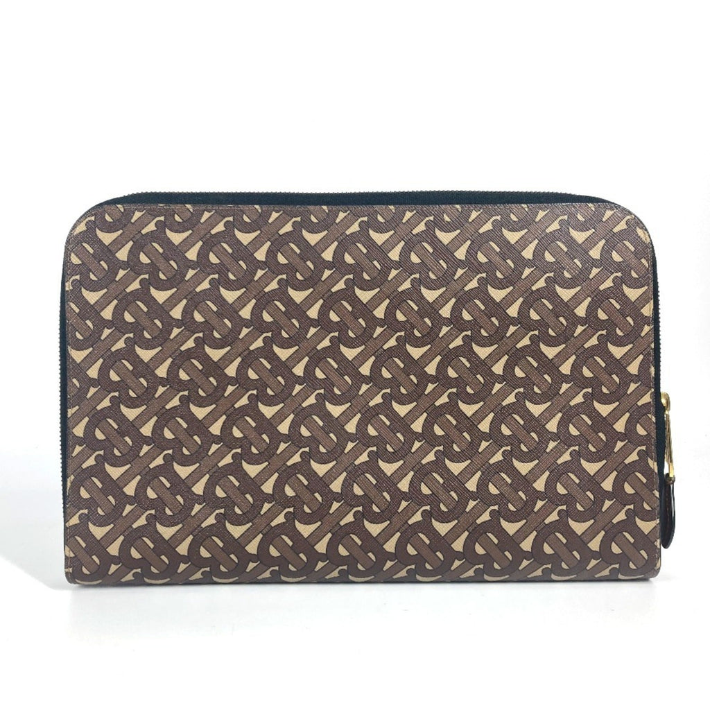 Burberry Brown Leather Canvas Clutch Bag Pouch