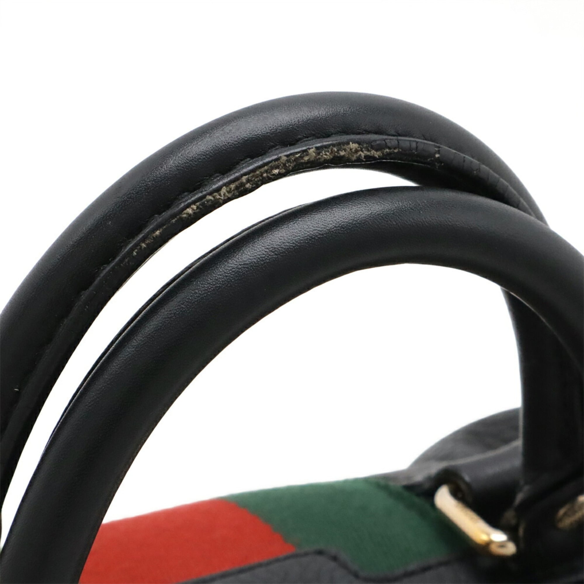 Gucci Sherry Line Black Green Red Color Leather Handbag Shoulder Bag (Pre-Owned)