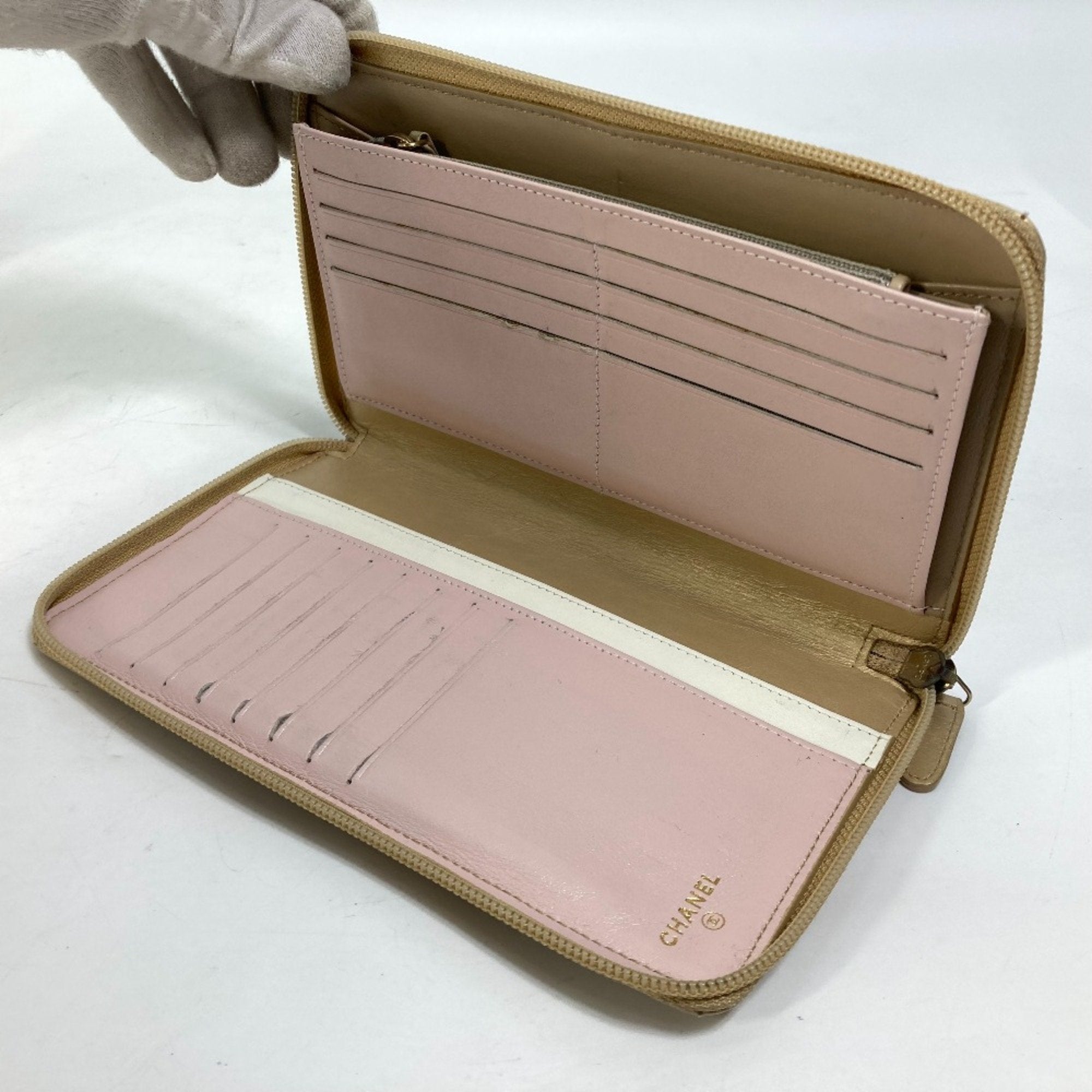 Chanel Gold Leather Long Wallet (Bi-Fold)