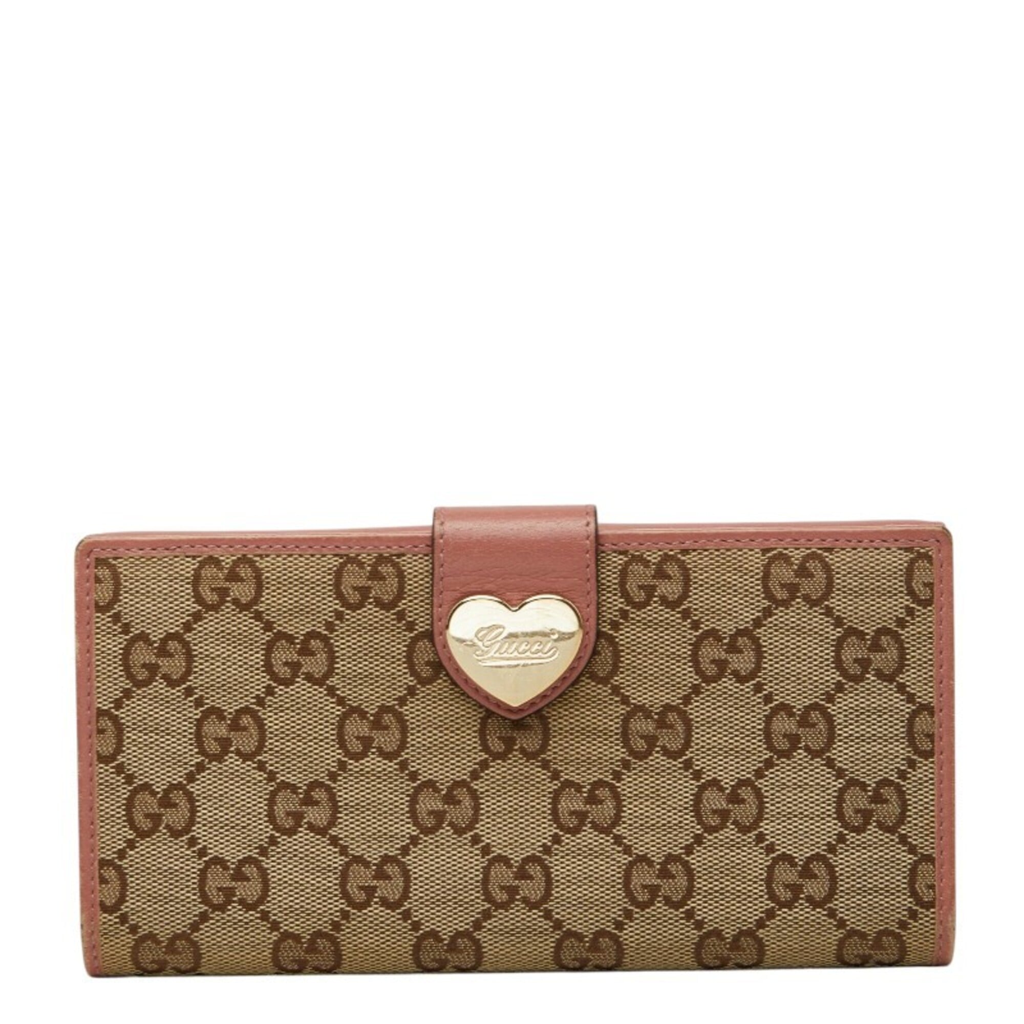 Gucci Beige Pink Gg Canvas Leather Long Wallet (Bi-Fold) (Pre-Owned)