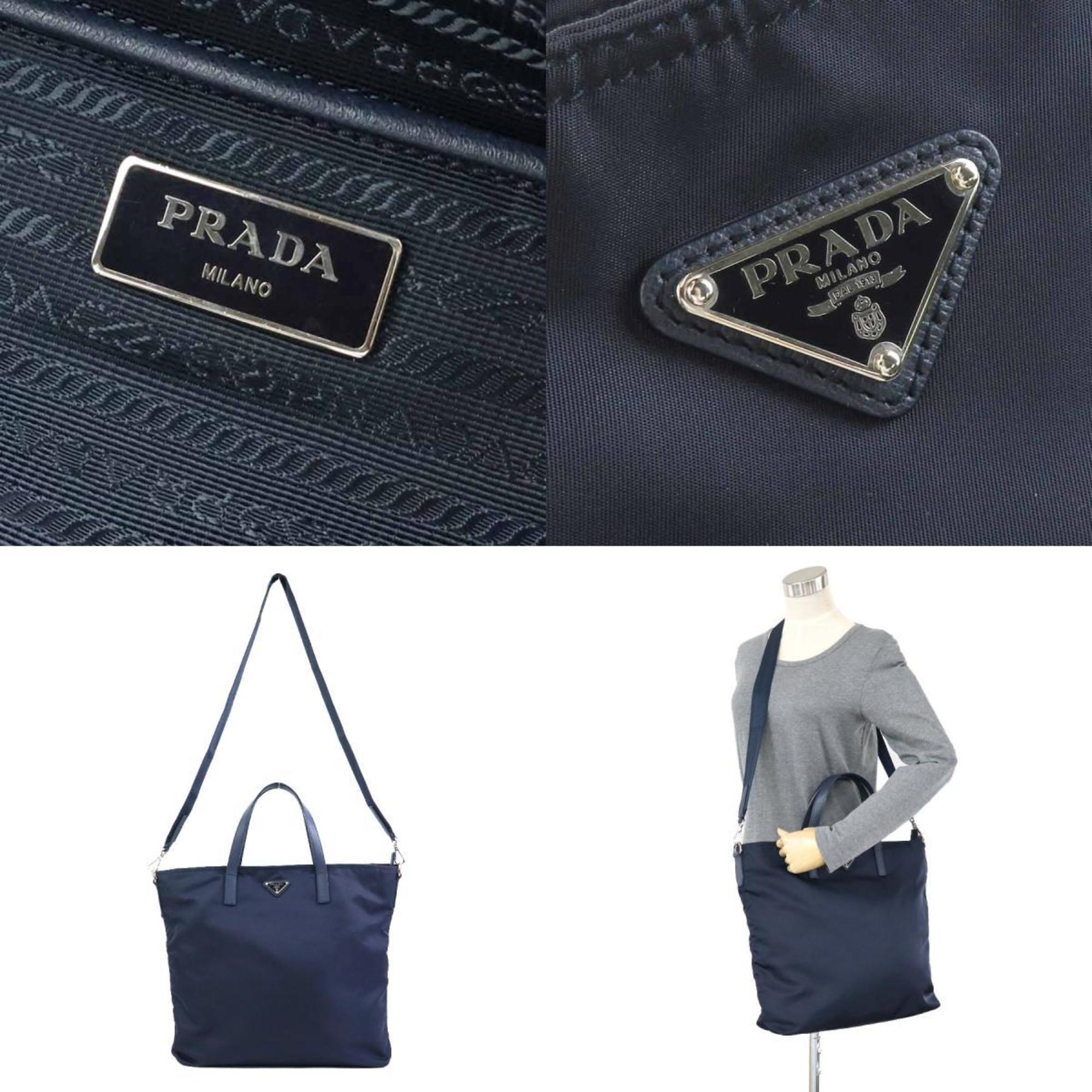 Prada Navy Nylon Leather Handbag Shoulder Bag
