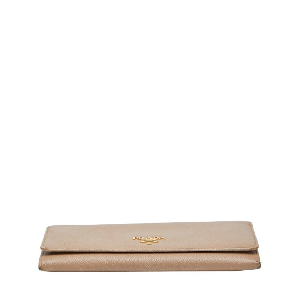 Prada Beige Leather Long Wallet (Tri-Fold)