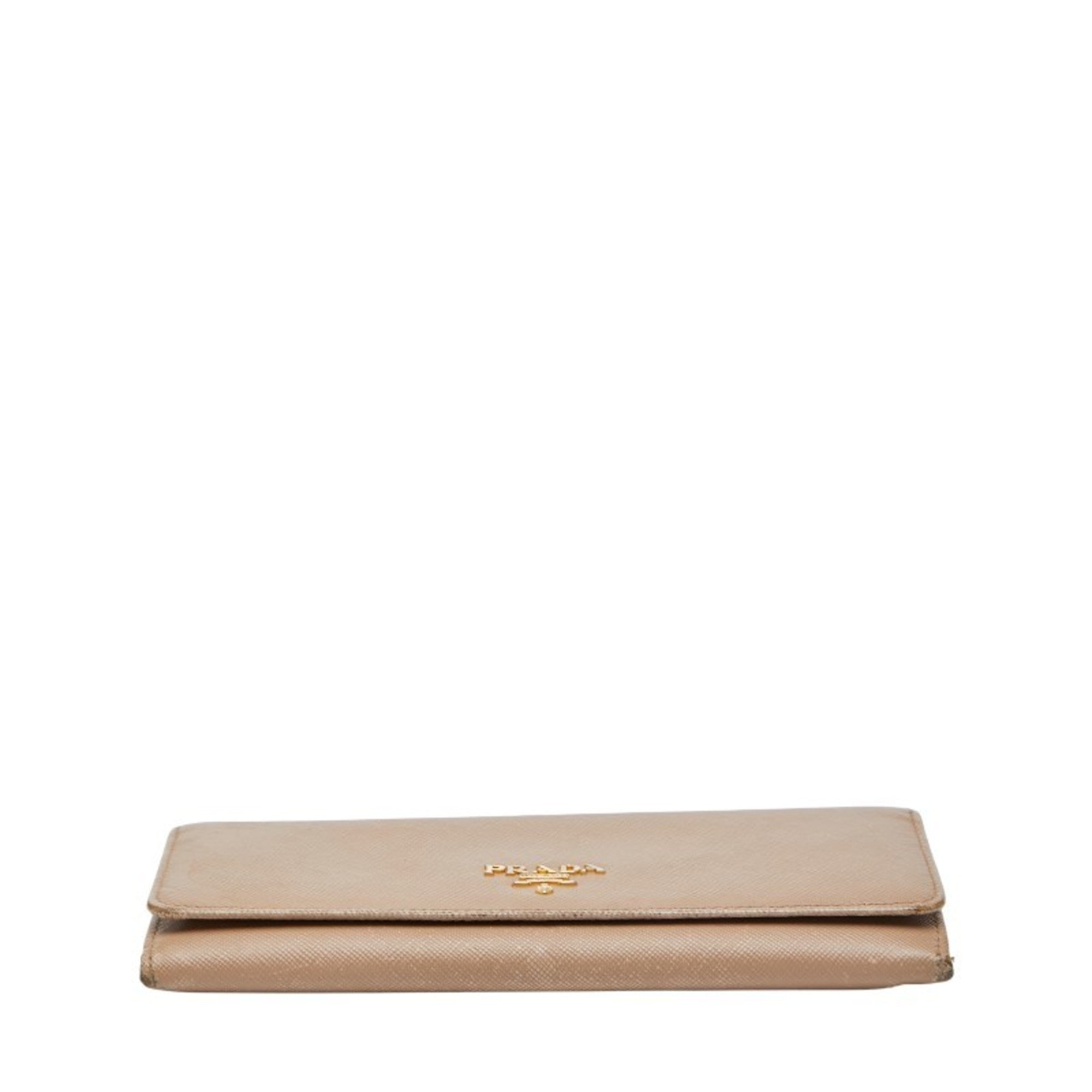 Prada Beige Leather Long Wallet (Tri-Fold)
